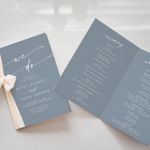 Boho Chic Dusty Blue We Do Folded Wedding Programme