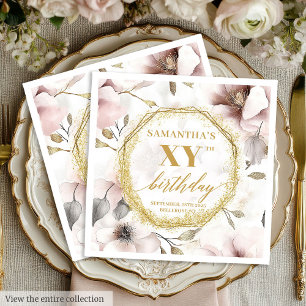 Boho Chic Dusty Pink 80 Birthday Napkins with Gold