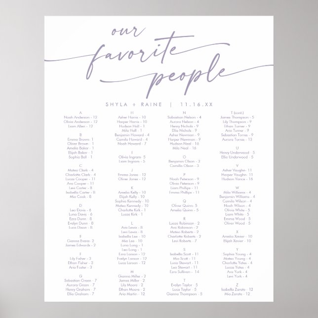 Boho Chic Dusty Purple Printable Seating Chart (Front)