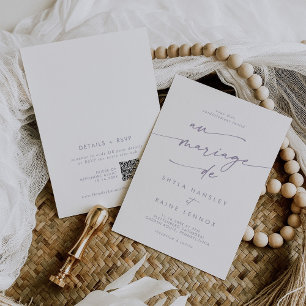 Boho Chic Dusty Purple QR Code French Wedding Invitation