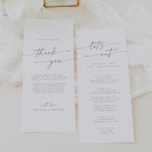 Boho Chic Dusty Purple Thank You and Wedding Menu