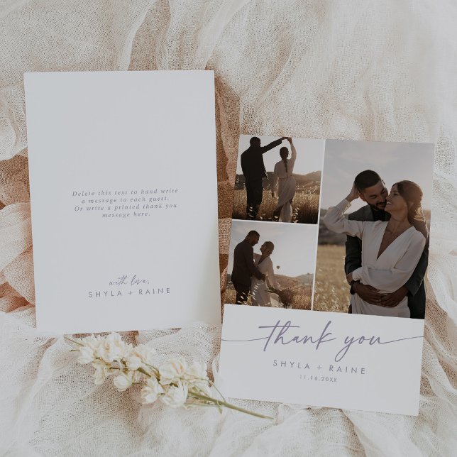 Boho Chic Dusty Purple Wedding Photo Collage Thank You Card (Creator Uploaded)
