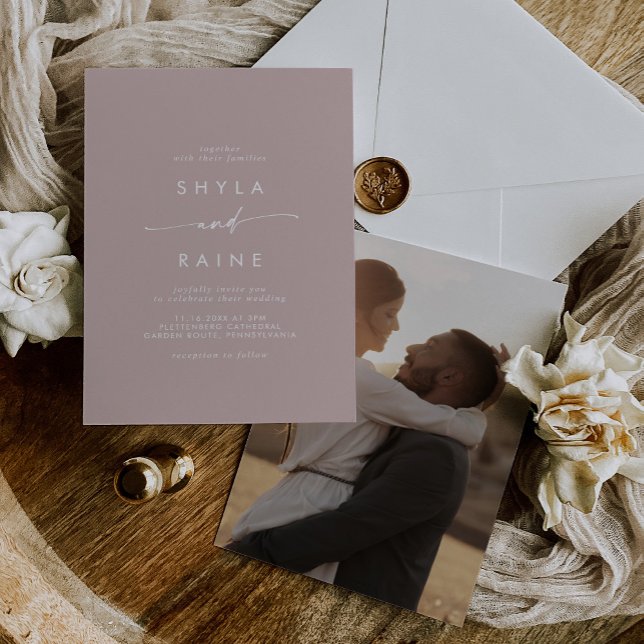 Boho Chic Dusty Rose Pink Casual Photo Wedding Invitation (Creator Uploaded)