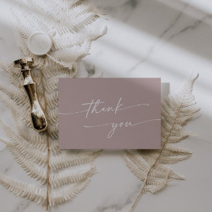 Boho Chic Dusty Rose Pink Flat Wedding Thank You Card