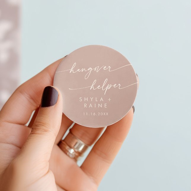 Boho Chic Dusty Rose Pink Hangover Helper Favour Classic Round Sticker (Creator Uploaded)
