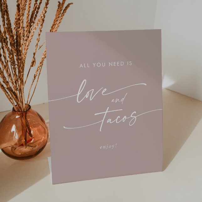 Boho Chic Dusty Rose Pink Love Taco Bar Wedding Pedestal Sign (Boho Chic Dusty Rose Pink Love Taco Bar Wedding Pedestal Sign)