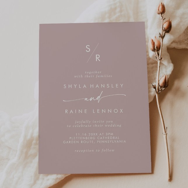 Boho Chic Dusty Rose Pink Monogram Wedding Invitation (Creator Uploaded)