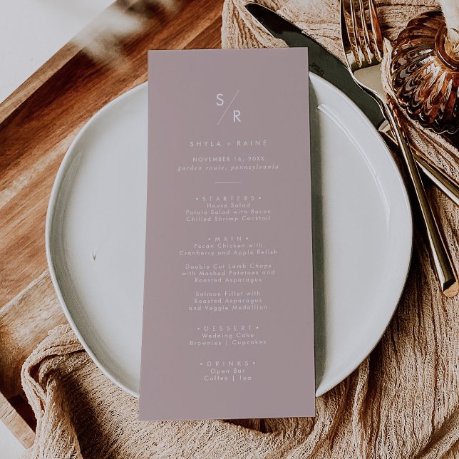 Boho Chic Dusty Rose Pink Monogram Wedding Menu (Creator Uploaded)