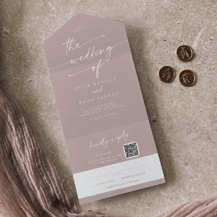 Boho Chic Dusty Rose Pink QR Code Mail In Wedding All In One Invitation