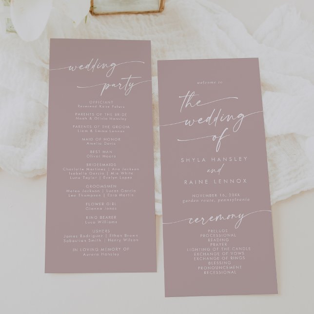 Boho Chic Dusty Rose Pink Tea Length Wedding Programme (Creator Uploaded)