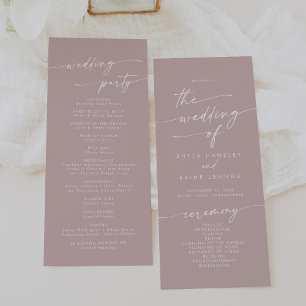 Boho Chic Dusty Rose Pink Tea Length Wedding Programme