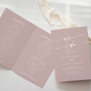 Boho Chic Dusty Rose Pink We Do Folded Wedding Programme