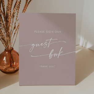 Boho Chic Dusty Rose Pink Wedding Guest Book Pedestal Sign