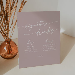Boho Chic Dusty Rose Pink Wedding Signature Drinks Pedestal Sign