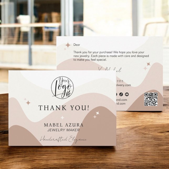 Boho chic earth tone Jewellery maker Qr logo Thank You Card (Boho chic earth tone Jewelry maker Qr logo Thank You Card)