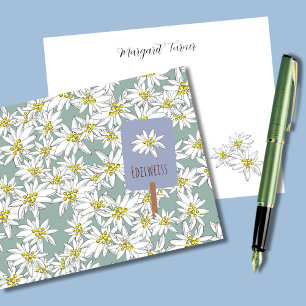 Boho Chic Edelweiss Alpine Wildflower Sage Green Thank You Card