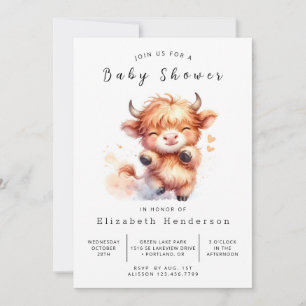 Boho Chic Elegant Cow Baby Shower  Invitation