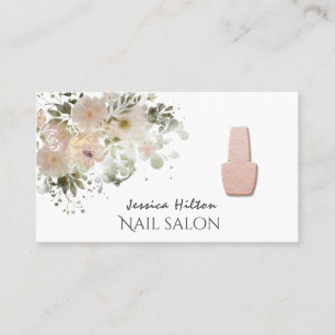 Boho chic elegant soft pink watercolor floral nail business card