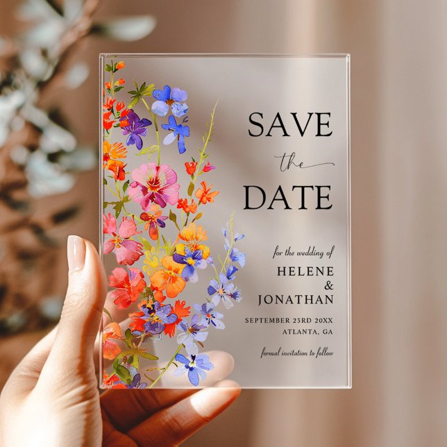 Boho Chic Elegant Wildflower Wedding Save The Date Acrylic Invitations (Boho Chic Elegant Wildflower Wedding Save The Date Acrylic Invitations)