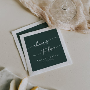 Boho Chic Emerald Green Cheers to Love Wedding Napkin