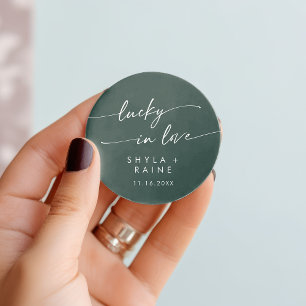 Boho Chic Emerald Green Lucky In Love Favour Classic Round Sticker