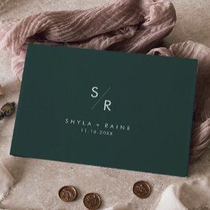 Boho Chic Emerald Green Monogram Wedding Guest Book