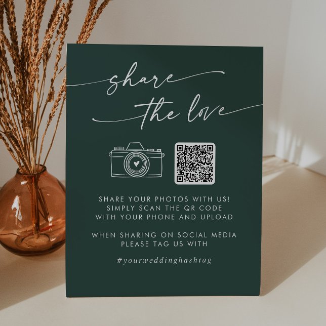 Boho Chic Emerald Green Share the Love QR Code Pedestal Sign (Creator Uploaded)
