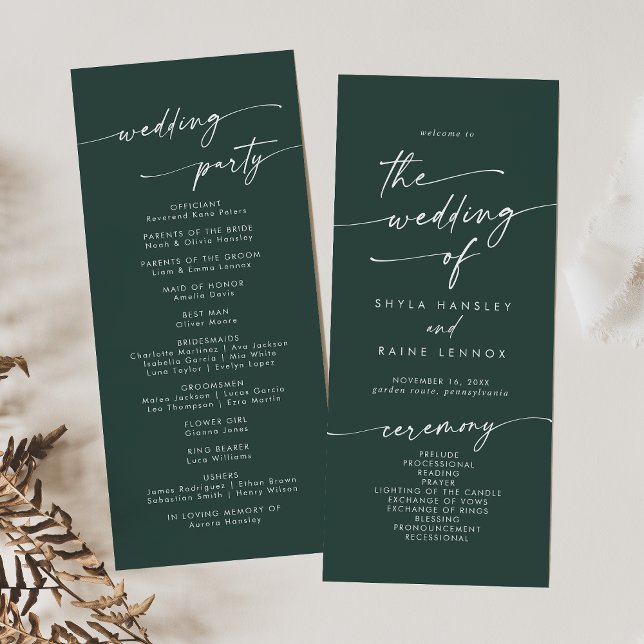 Boho Chic Emerald Green Tea Length Wedding Programme (Creator Uploaded)