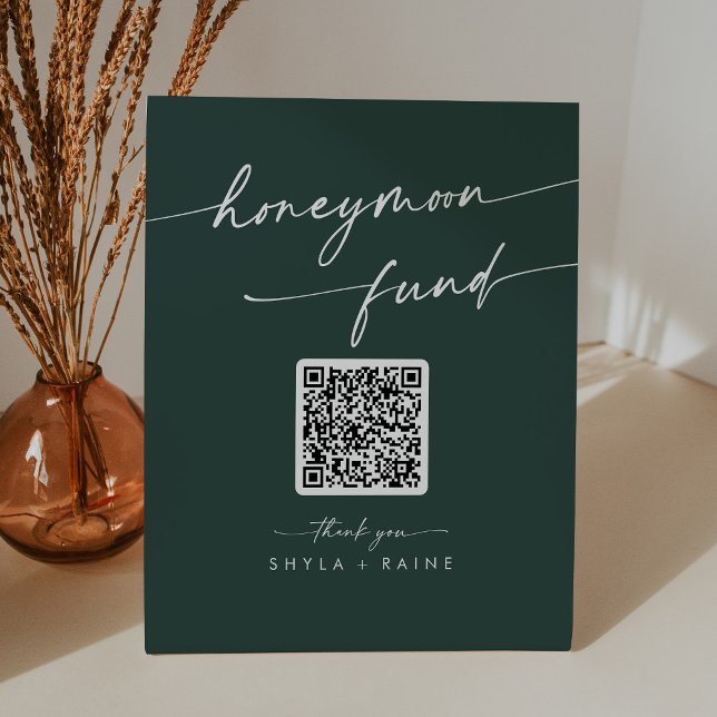 Boho Chic Emerald Green Wedding Honeymoon Fund Pedestal Sign (Creator Uploaded)