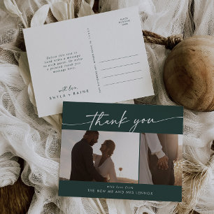 Boho Chic Emerald Green Wedding Photo Thank You Postcard