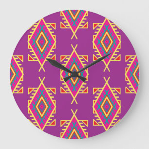 Boho Chic: Ethnic Seamless Ornament Large Clock