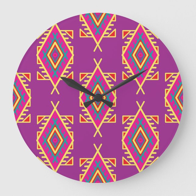 Boho Chic: Ethnic Seamless Ornament Large Clock (Front)