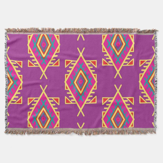 Boho Chic: Ethnic Seamless Ornament Throw Blanket (Front)