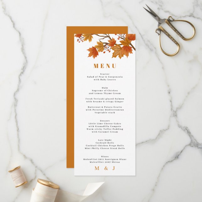 Boho Chic Fall Wedding  Programme (Front/Back In Situ)