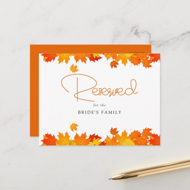 Boho Chic Fall Wedding Reserved Card (Front/Back In Situ)