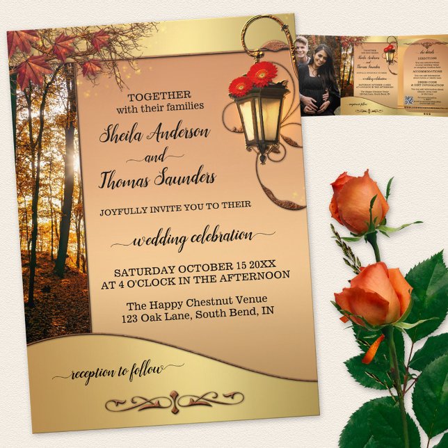 Boho Chic Fall Wedding Tri-fold Wedding Invitation (Creator Uploaded)