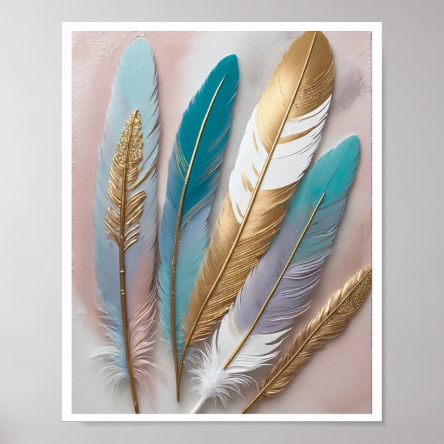 boho-chic feather painting acrylics mixed media poster (Front)