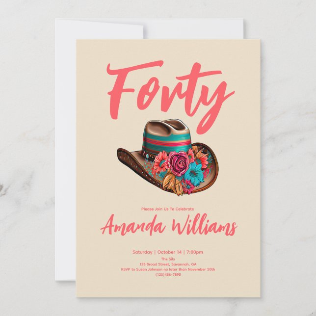 Boho Chic Floral 40th Birthday Invitation (Front)