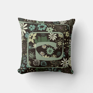 Boho Chic Floral Abstract Snake Sage Green Cushion
