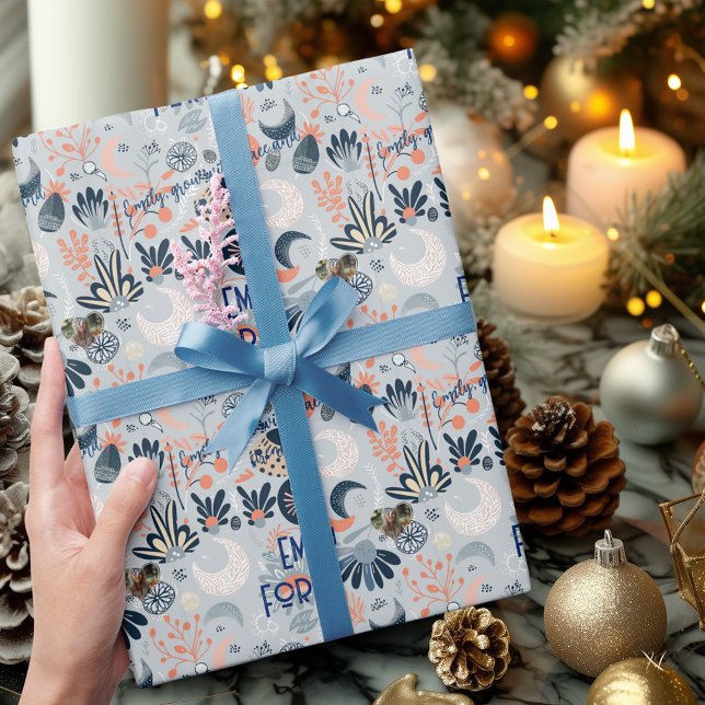 Boho Chic Floral and Celestial Themed Personalised Wrapping Paper (Creator Uploaded)