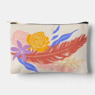 Boho Chic Floral and Feather Pattern Makeup Bag