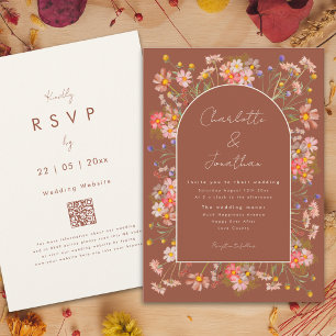 Boho Chic Floral Arch Burnt Orange Fall Wedding Invitation