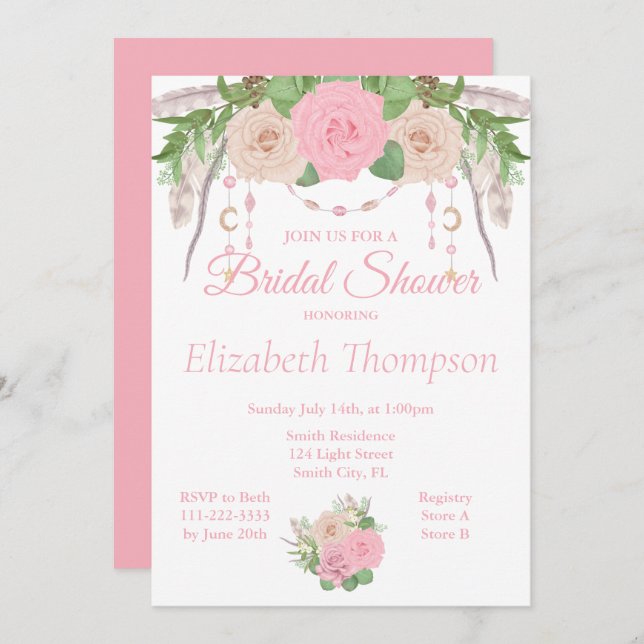 Boho Chic Floral Bridal Shower Invitation (Front/Back)