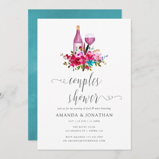 Boho Chic Floral Couples Shower Wine Tasting Invitation (Front/Back)