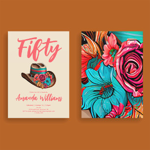 Boho Chic Floral Fiftieth Birthday Invitation