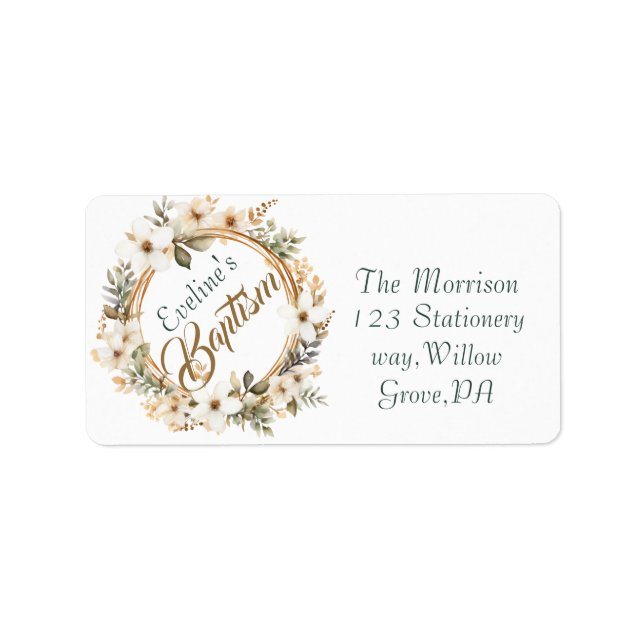 Boho Chic Floral Girls Baptism Label (Front)