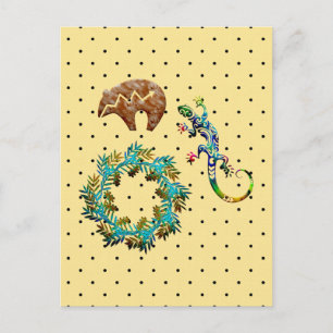 Boho Chic Floral Lizard Bear Southwestern Postcard