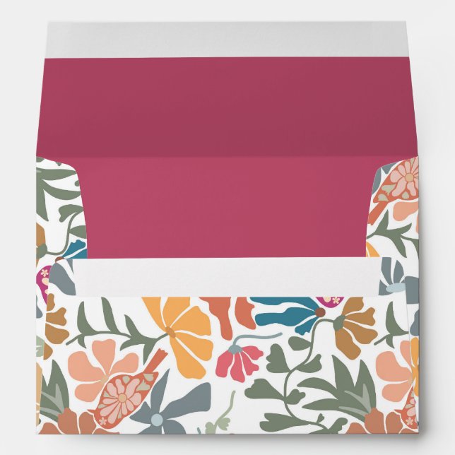 Boho Chic Floral Mid Century Retro Wedding Envelope (Back (Bottom))