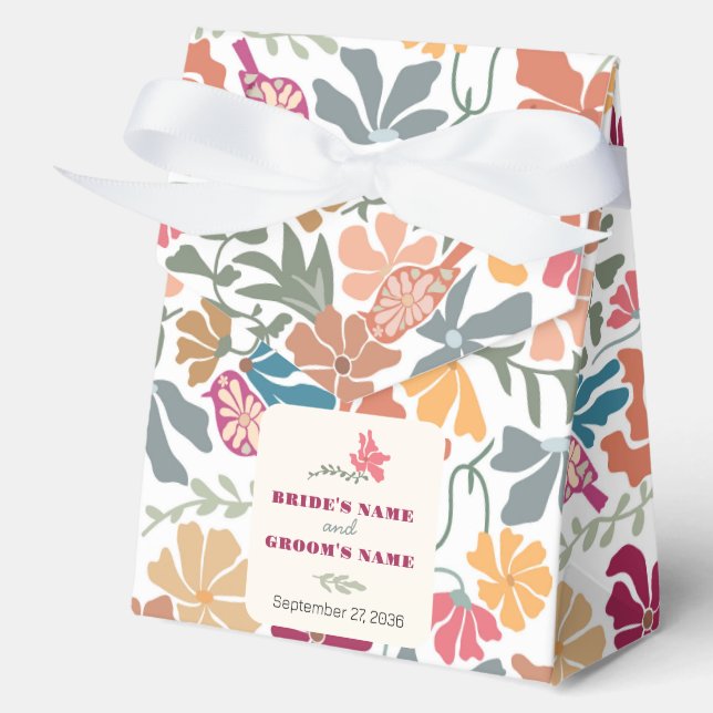 Boho Chic Floral Mid Century Retro Wedding Favour Box (Front)