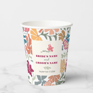 Boho Chic Floral Mid Century Retro Wedding Paper Cups
